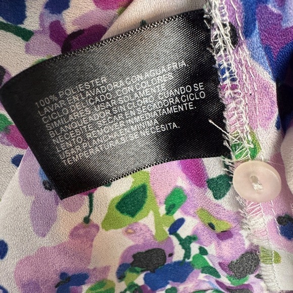 Womens Ruffle Top Size Medium Pleated Floral Coquette Purple Watercolor Colorful - Picture 7 of 11